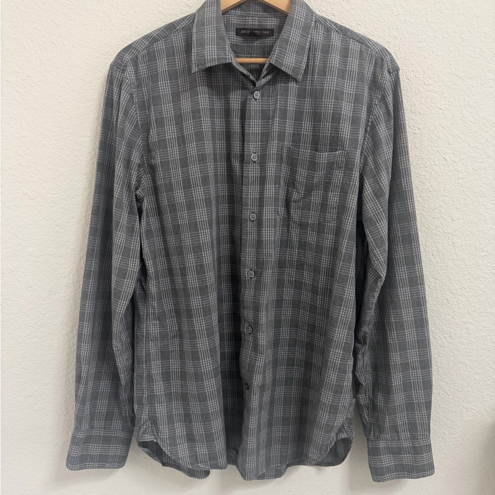 John Varvatos Shirt Mens Medium Gray Plaid‎ Button Up Long Sleeve 100% Cotton